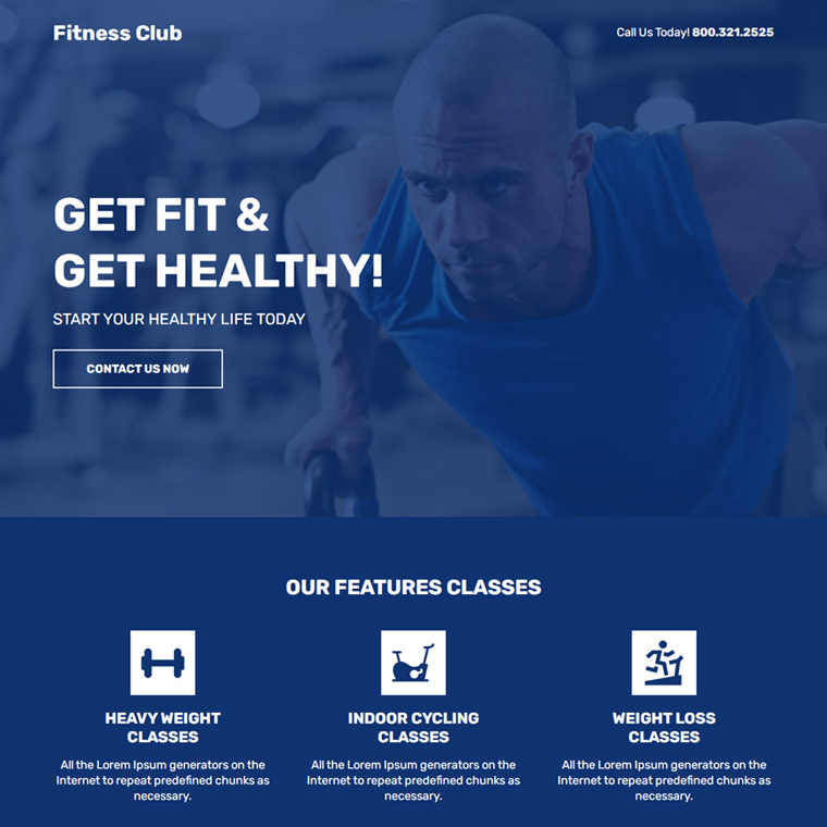 fitness training club landing page design