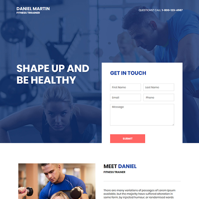 fitness trainer lead capture responsive landing page design