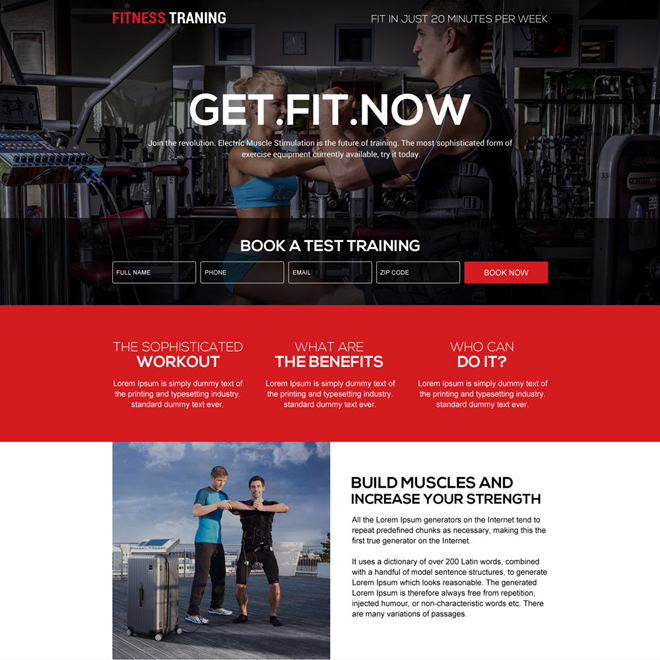 responsive fitness training programs landing page design