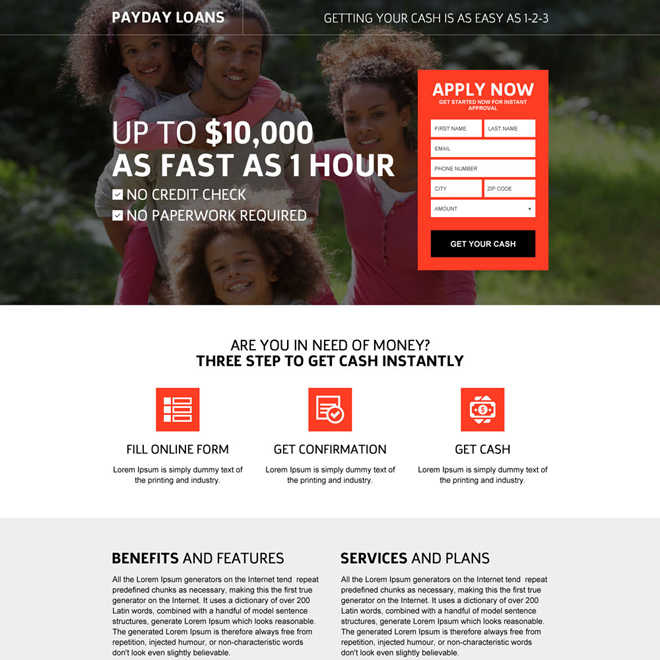 flexible payday loan online application responsive landing page design Payday Loan example