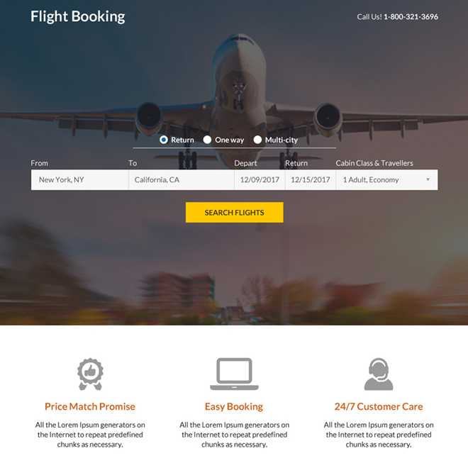 flight ticketing booking mini responsive landing page design