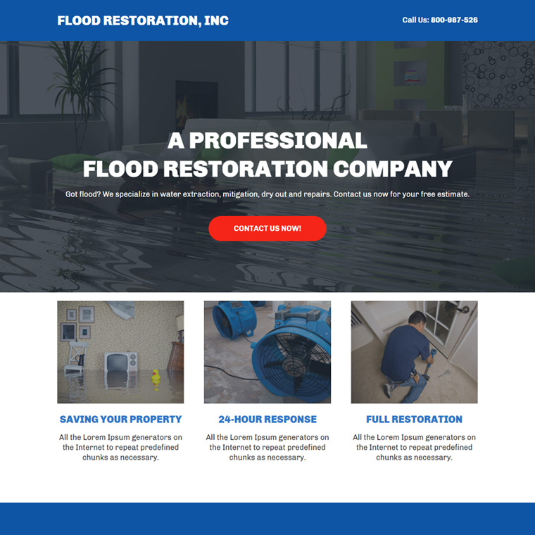 flood damage restoration service landing page