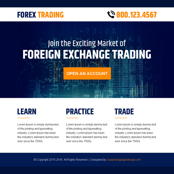 foreign exchange trading account ppv landing page design