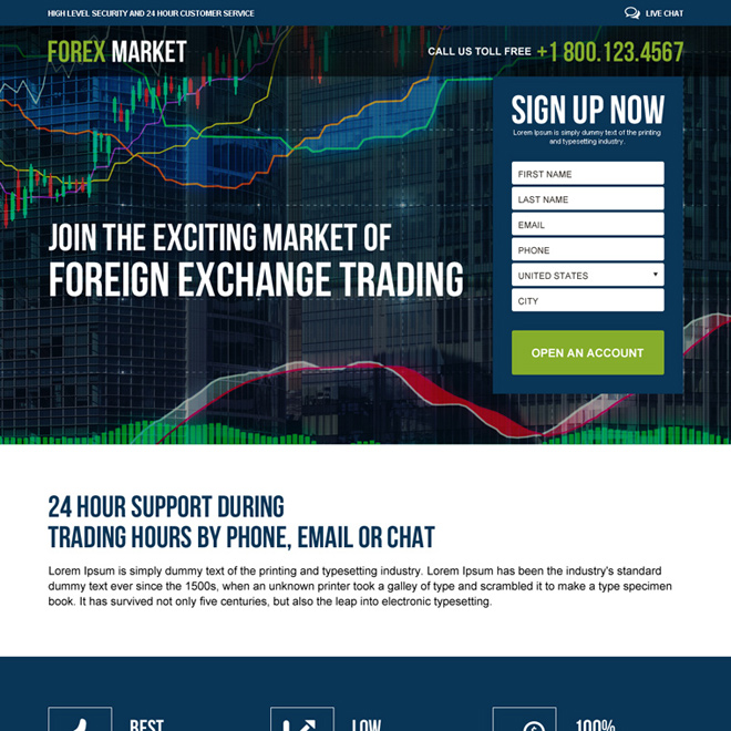 foreign exchange trading market responsive landing page design Forex Trading example