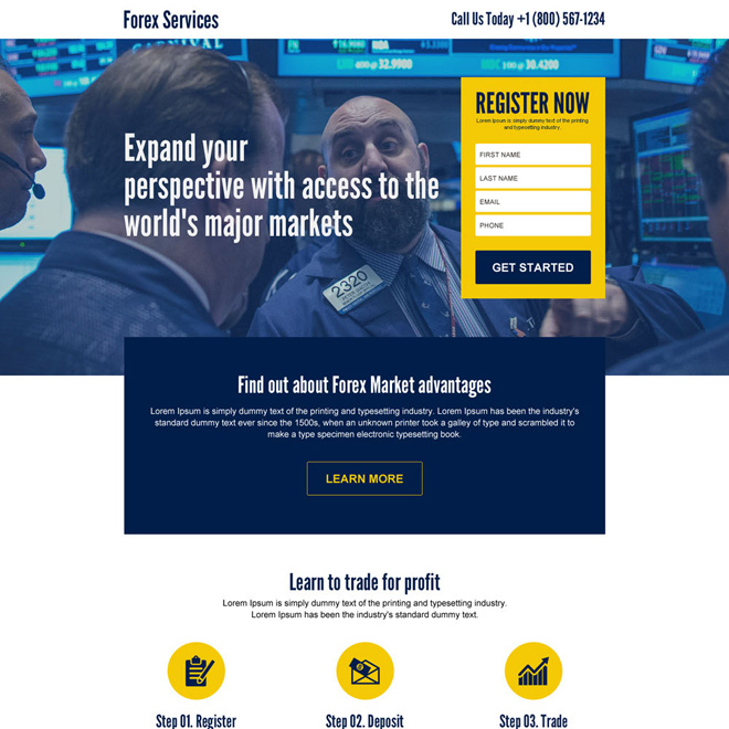 forex market access sign up capturing responsive landing page