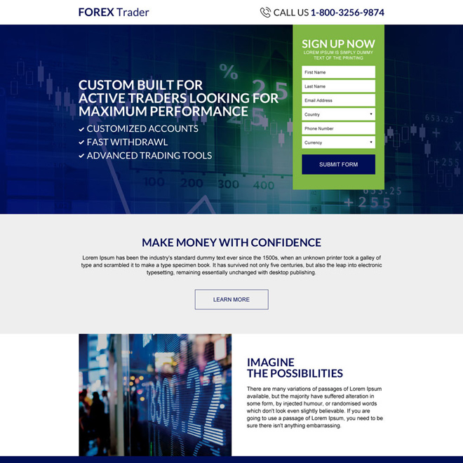 forex trading sign up capturing responsive landing page design