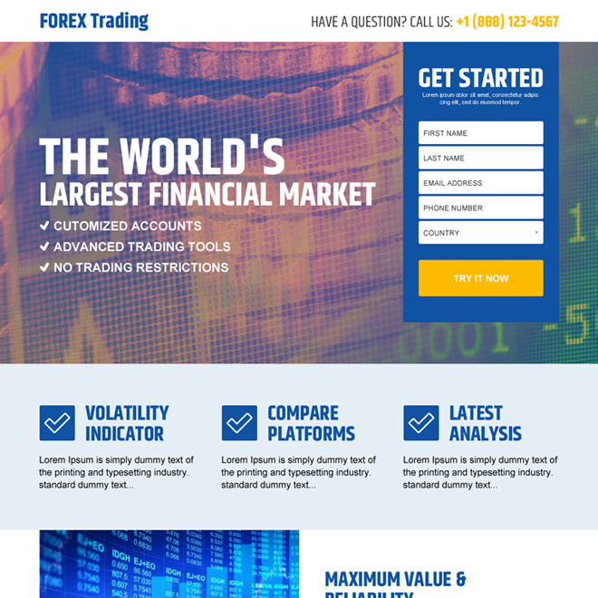 forex trading financial market responsive landing page design