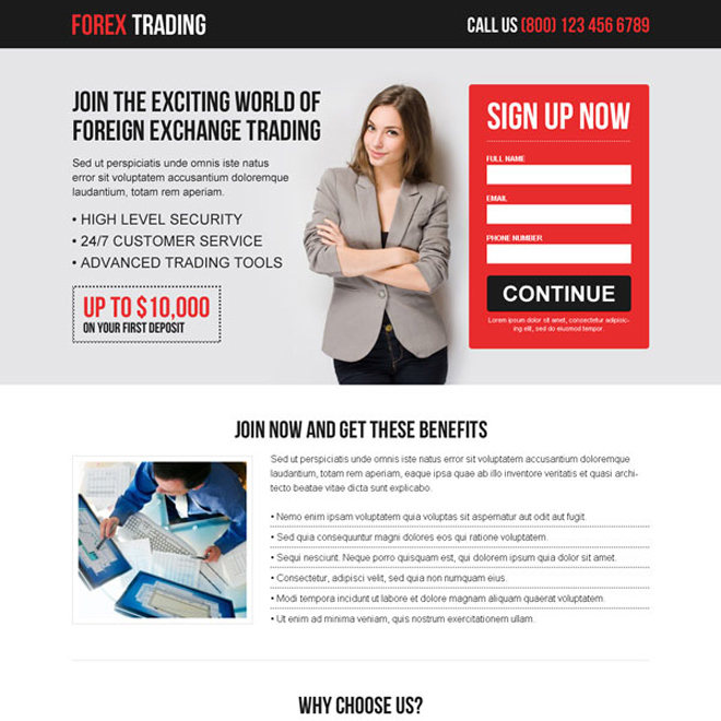 converting responsive landing page design templates for Forex trading to capture leads Forex Trading example