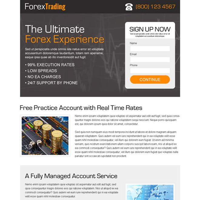 forex trading lead capturing responsive landing page design