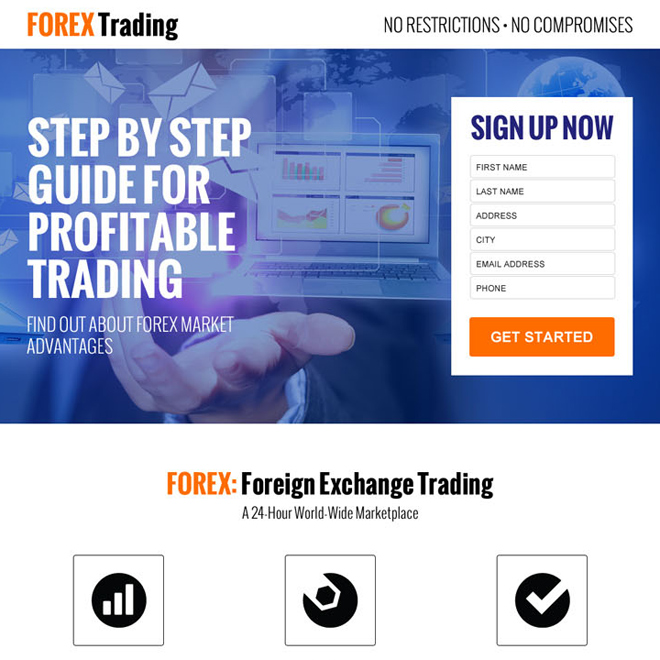 forex trading sign up lead generating responsive landing page design Forex Trading example