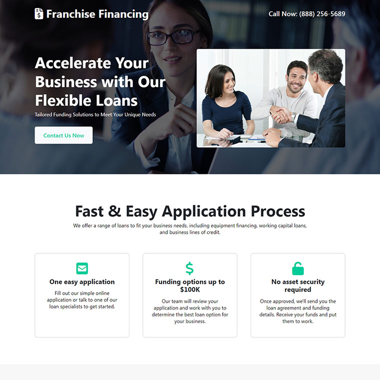 franchise financing lead capture responsive landing page