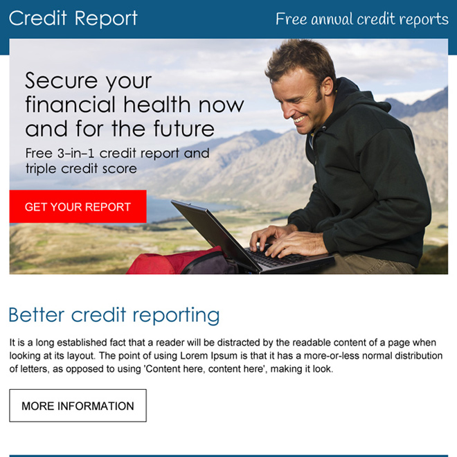 professional free annual credit report ppv landing page design