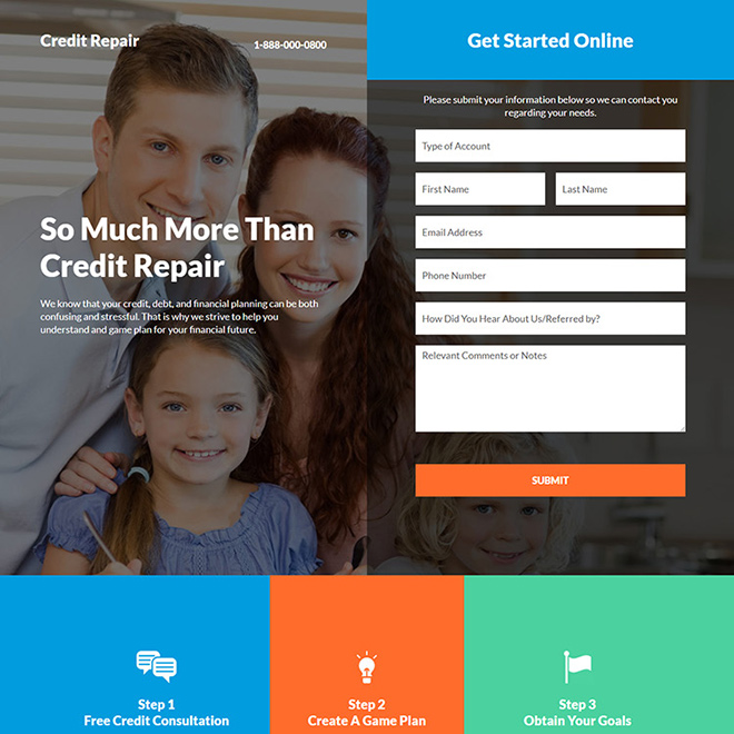 free credit consultation responsive lead capture landing page Credit Repair example