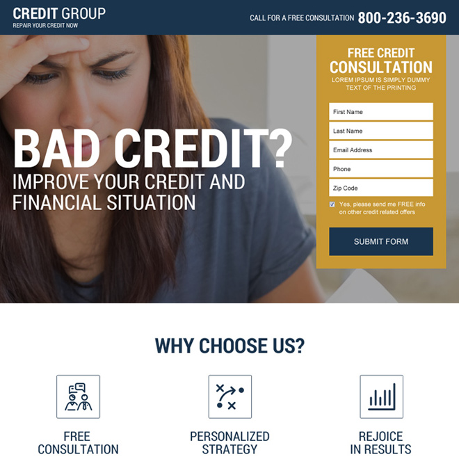 free credit repair consultation responsive lead gen landing page Credit Repair example