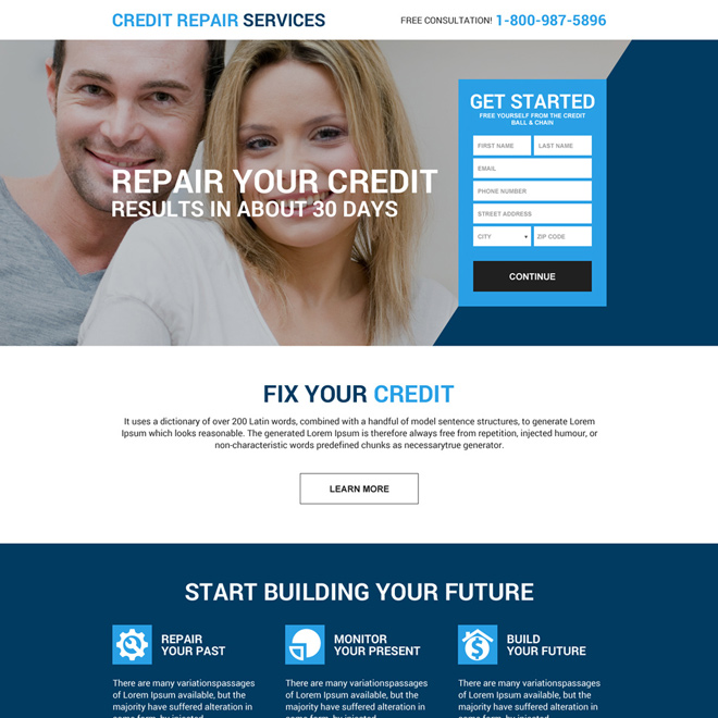 free credit repair consultation responsive landing page design