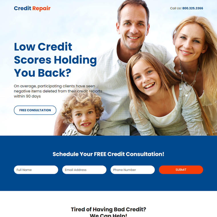 free credit repair consultation lead capture landing page