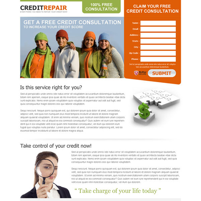 effective and converting free credit consultation squeeze page design