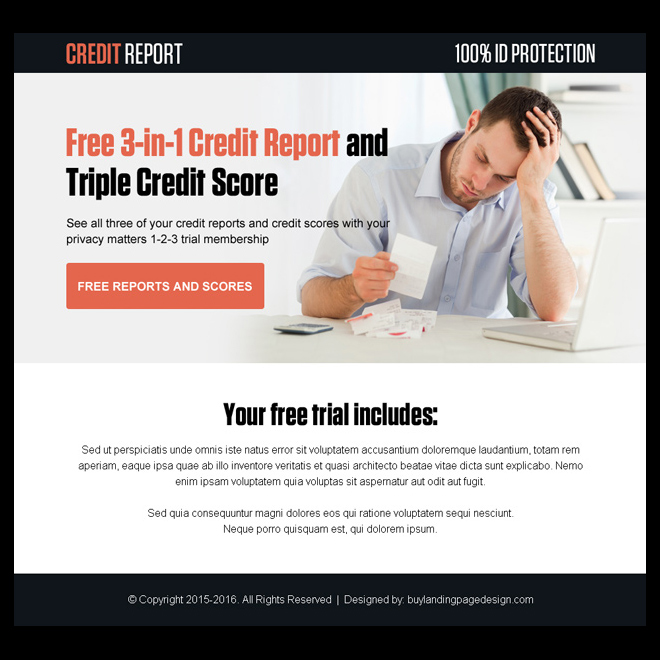 free credit report and scores ppv landing page design