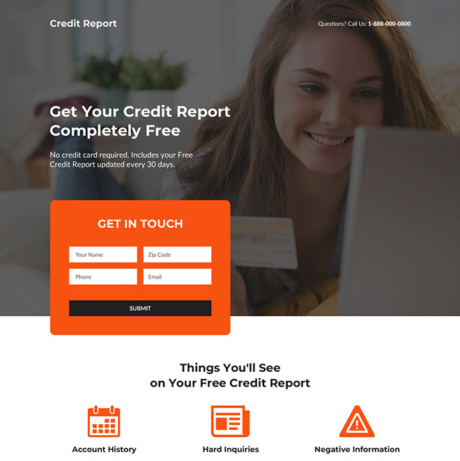 free credit report and score professional landing page Credit Report example