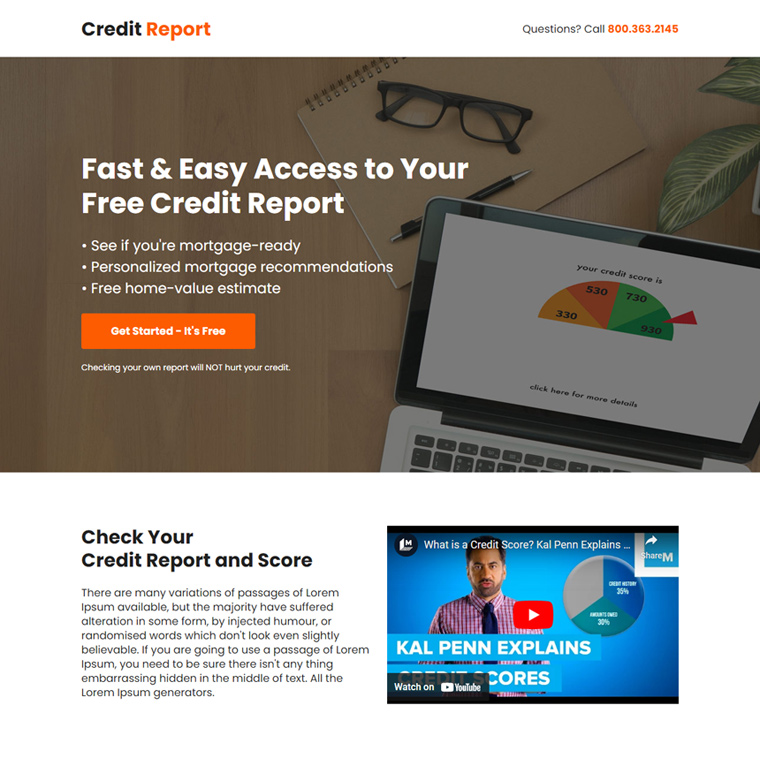 free credit report minimal landing page