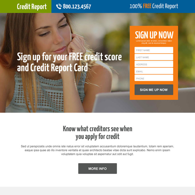 free credit score sign up lead generating responsive landing page