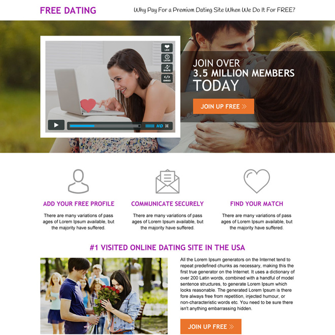 responsive free dating call to action video landing page Dating example