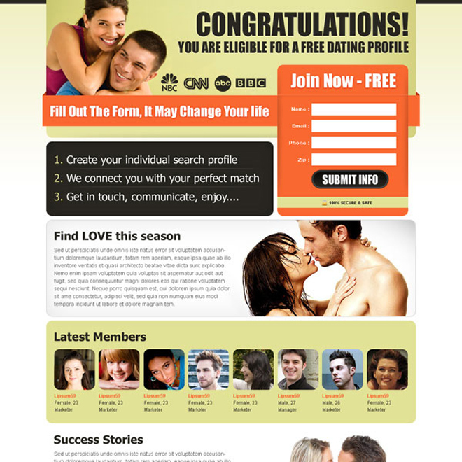 effective and converting dating landing page design to increase sign up leads