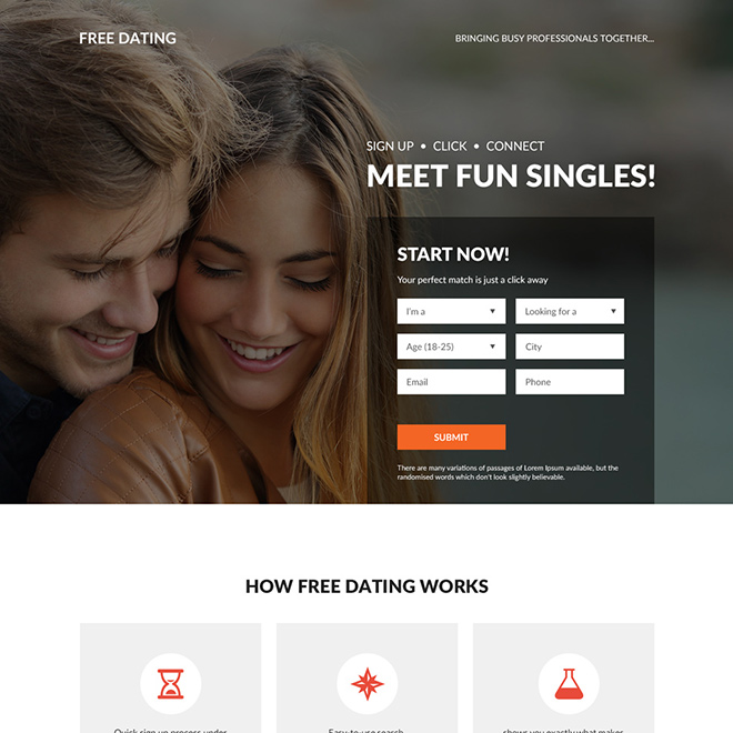 free dating sign up capturing bootstrap landing page design