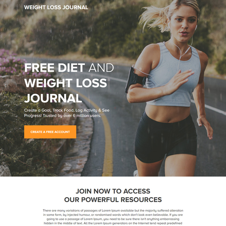 free weight loss journal lead capture responsive landing page Weight Loss example