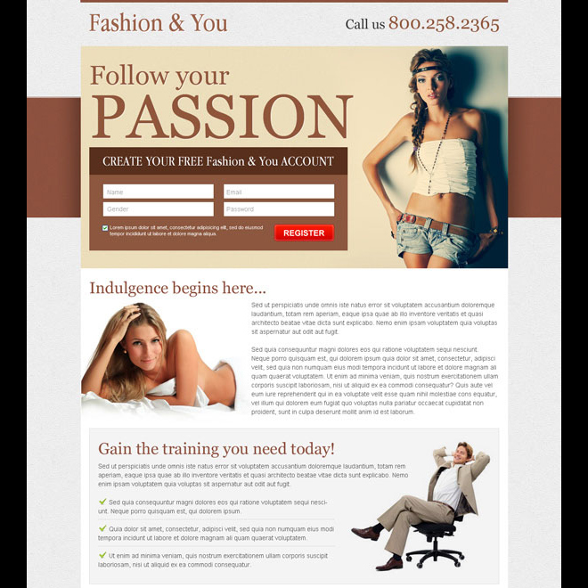 create your free fashion account sign up lead capture landing page design