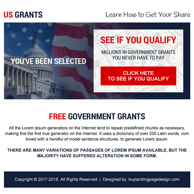 free government grants call to action ppv landing page Government Grants example