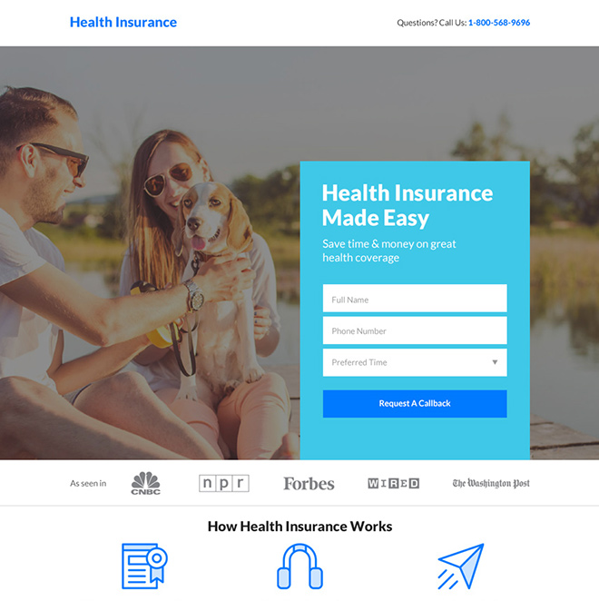 free health insurance cover responsive landing page Health Insurance example