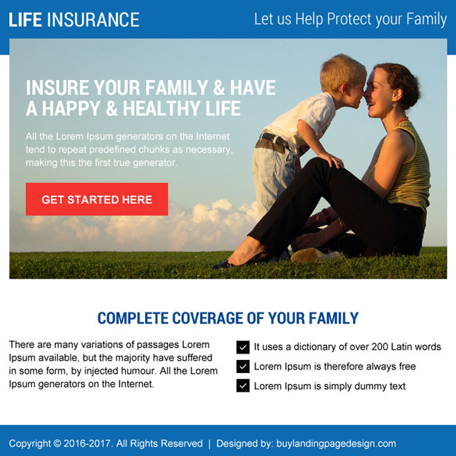 life insurance cta ppv landing page design Life Insurance example