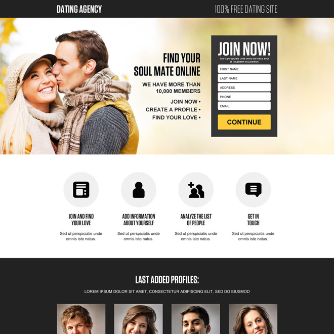 free online dating responsive landing page design Dating example