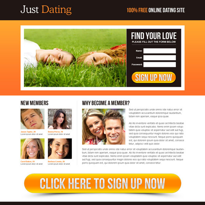 free online dating site lead capture lander design