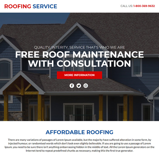 free roofing consultation service responsive landing page design Roofing example