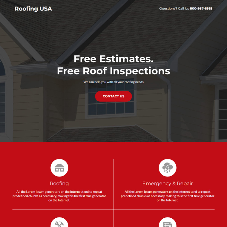 free roof inspections lead capture landing page Roofing example