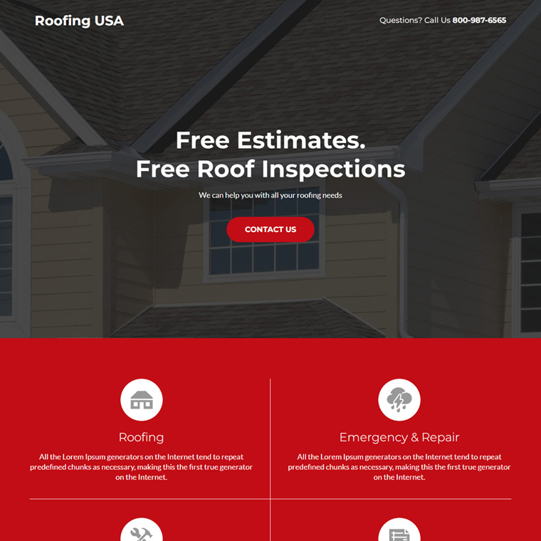 free roof inspections lead capture landing page