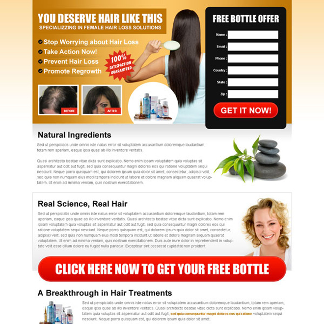 stop worrying about hair loss free trial lead capture landing page design