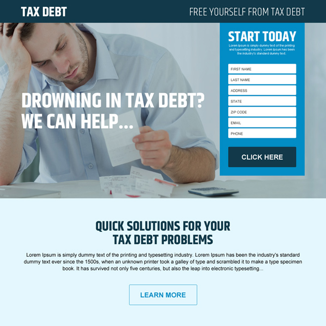 free yourself from tax debt responsive landing page design Tax example