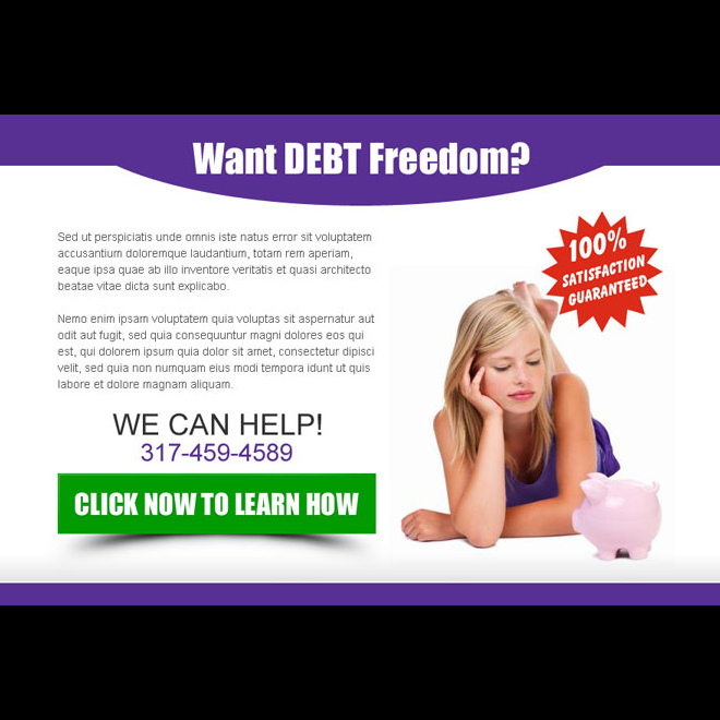 freedom from debt clean and attractive ppv landing page design template