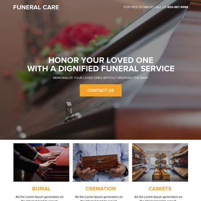 funeral insurance service responsive landing page design