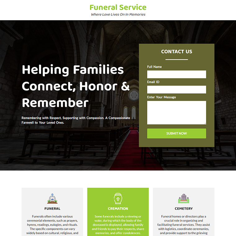 minimal funeral services landing page design