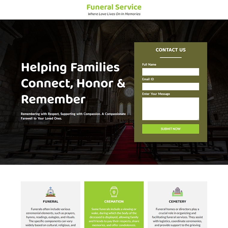 minimal funeral services landing page design Funeral Services example