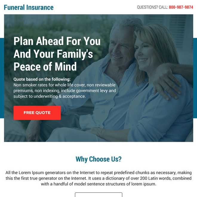 funeral insurance free quote call to action ppv landing page Burial Insurance example