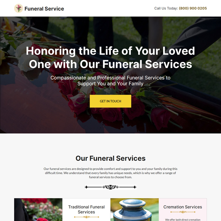 funeral services lead capture responsive landing page Funeral Services example