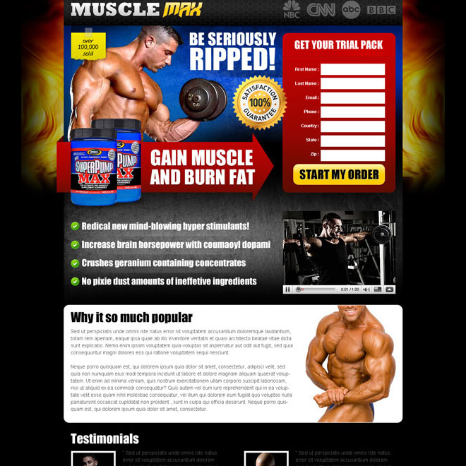 be seriously ripped and burn fat faster with our body building product effective and converting landing page design Bodybuilding example