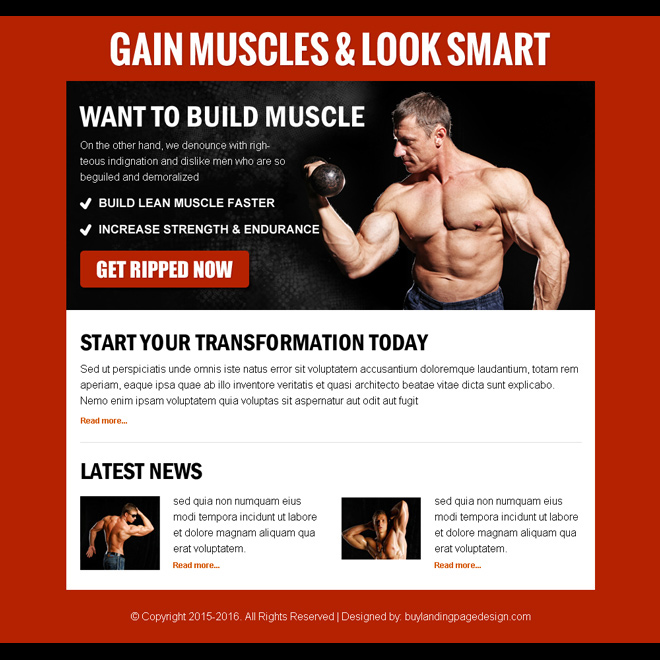 gain muscles look smart call to action ppv landing page design