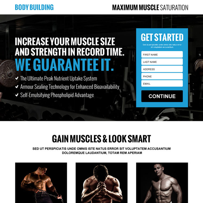 responsive body building premium landing page design Bodybuilding example