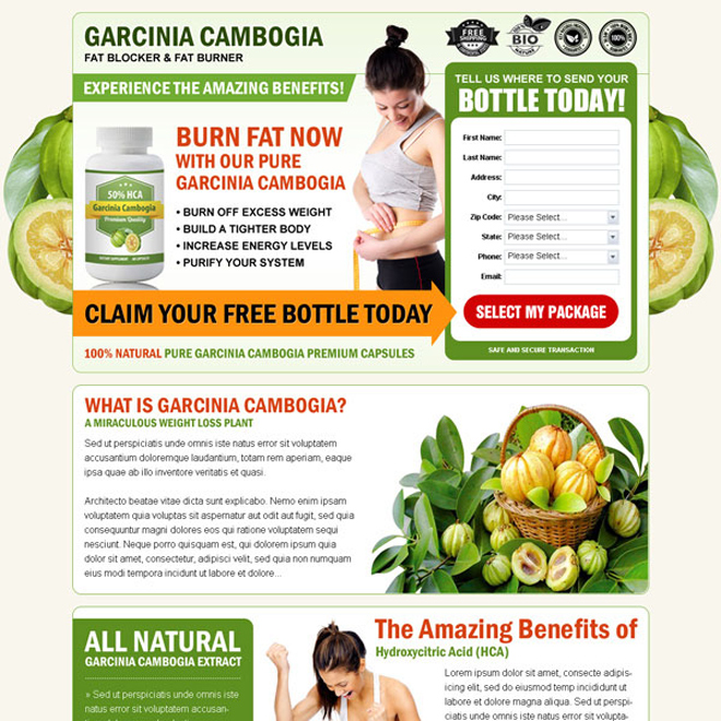 garcinia cambogia fat blocker and fat burner high converting landing page design